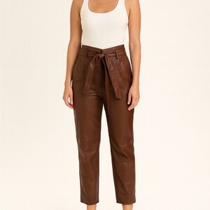 Vestique Brown Faux Leather Tie-Waist Pants